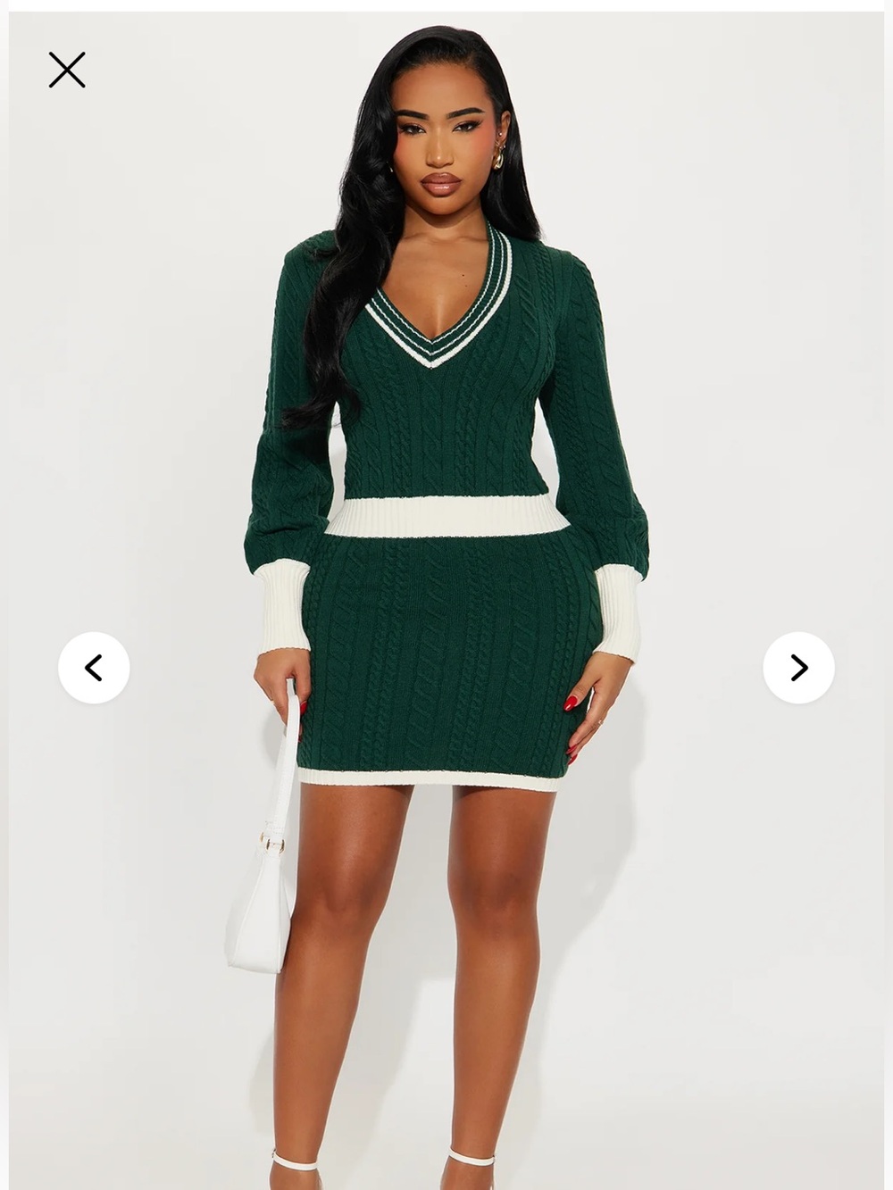 Fashion Nova Dark Green Cable Knit Mini Dress